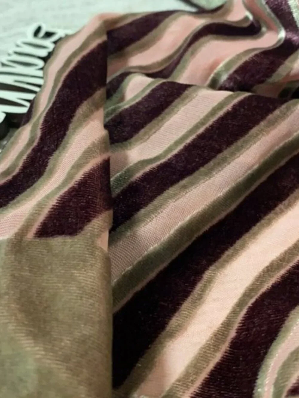 Vintage 90s 00s Pink Maroon Velvet Silk Elegant Formal Scarf with Fringe